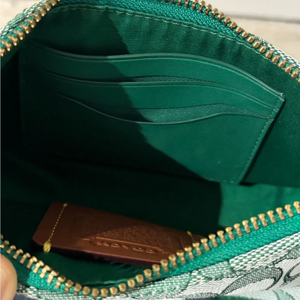 Coach Green Signature Jacquard Mini Swinger Baguette Shoulder Bag Rare Color - Picture 4 of 12